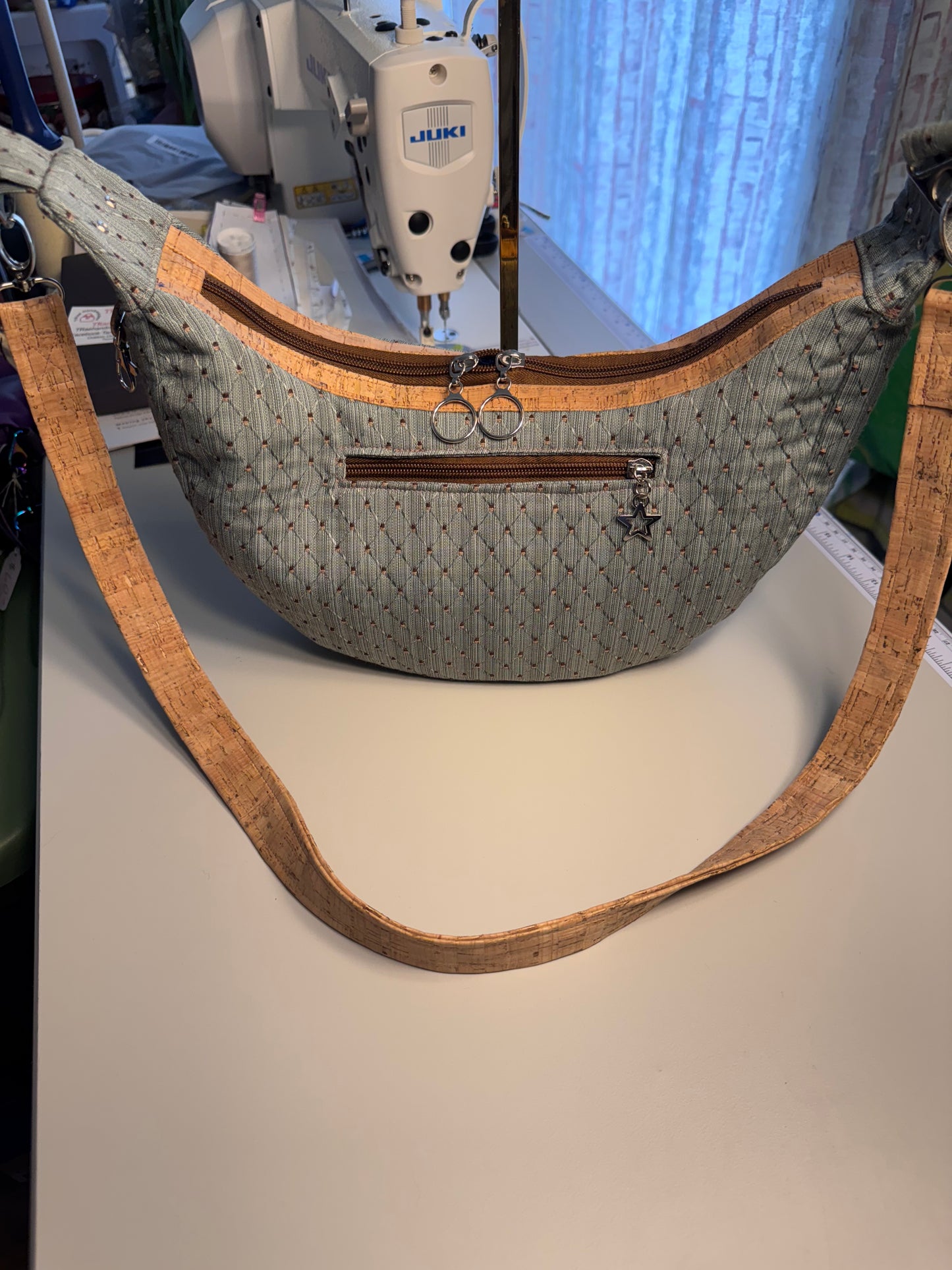 Fabric and cork crossbody bag