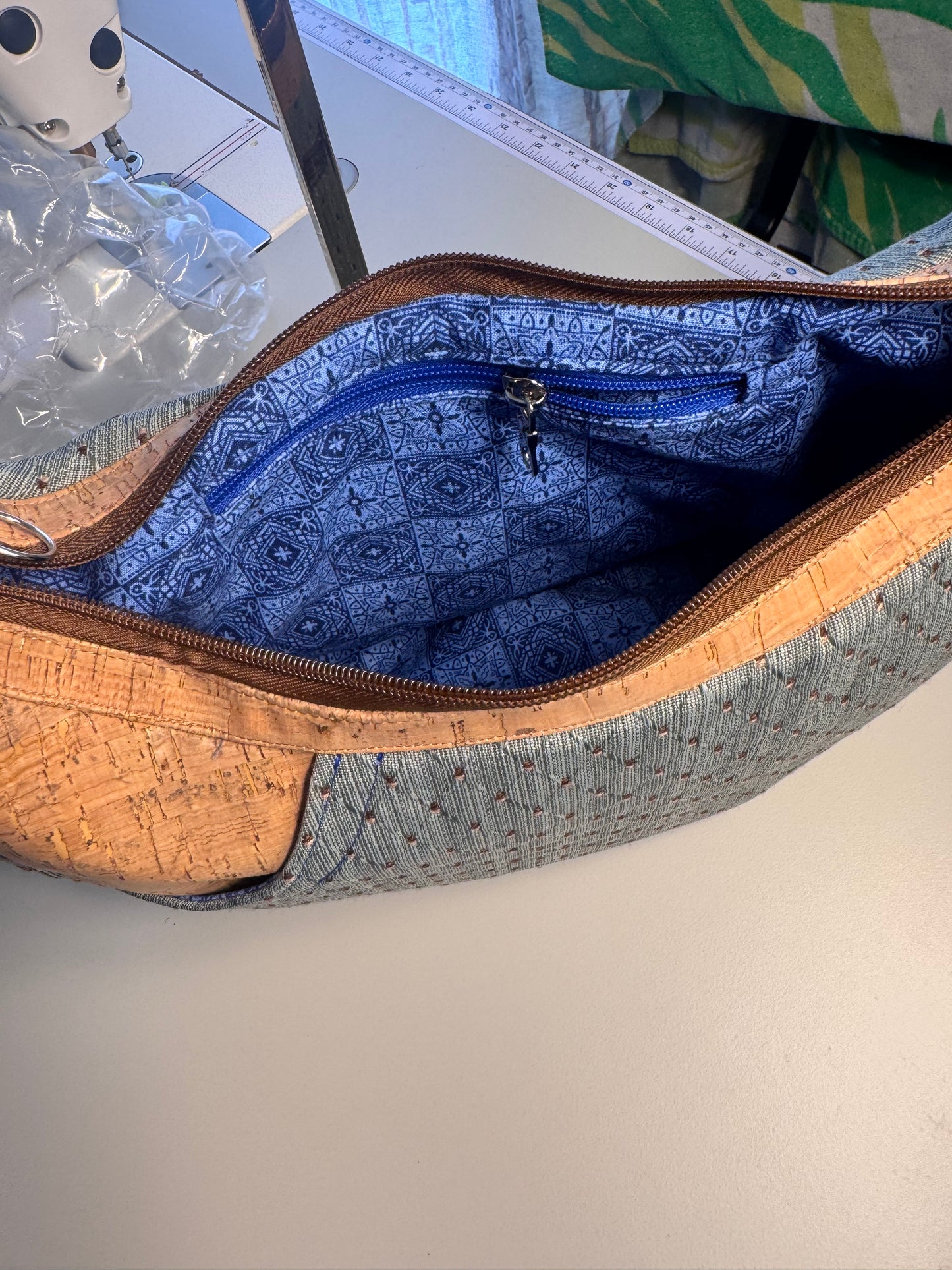 Fabric and cork crossbody bag