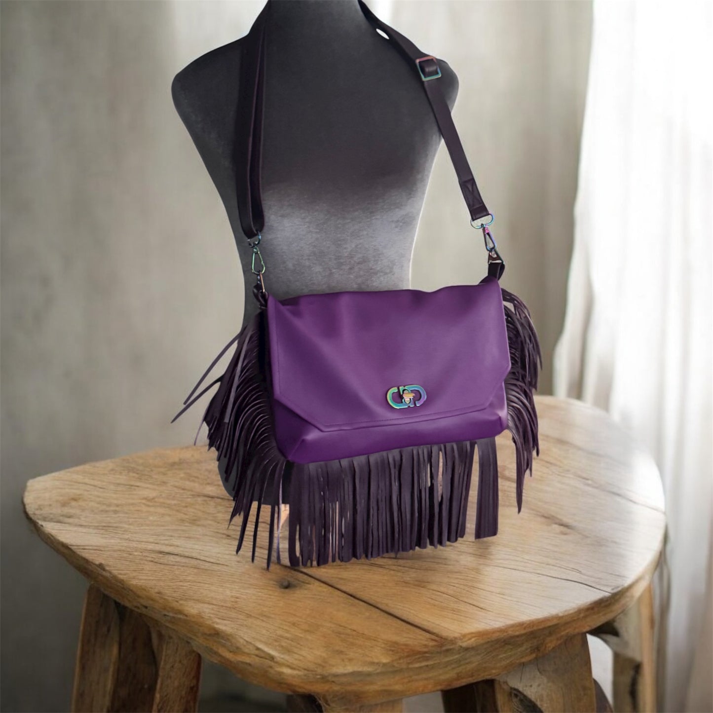 Purple fringe purse
